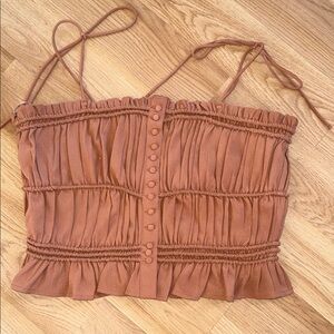 Amuse Society Brown Crop Top Fabric Buttons Tie Strings Medium